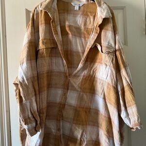 Old Navy Tan and Cream Plaid Shirt